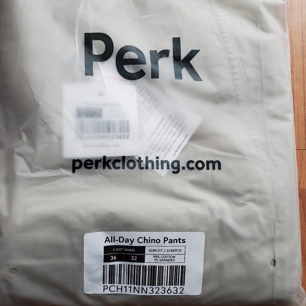 NEW Mens PERK All Day Chinos Slim Fit / Stretch - light khaki. Size 36x32